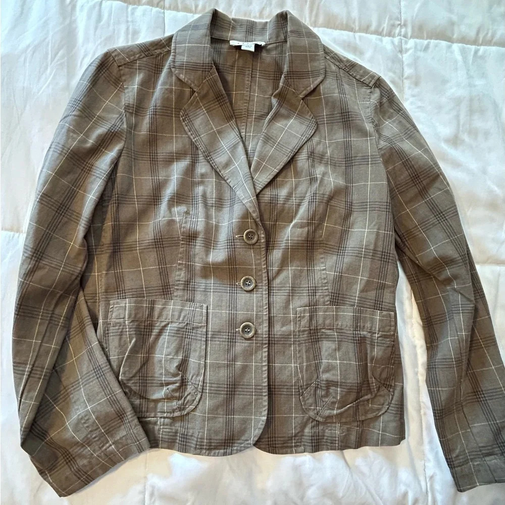 Talbots Vintage 90s Brown Plaid Academia Button Down Blazer Jacket